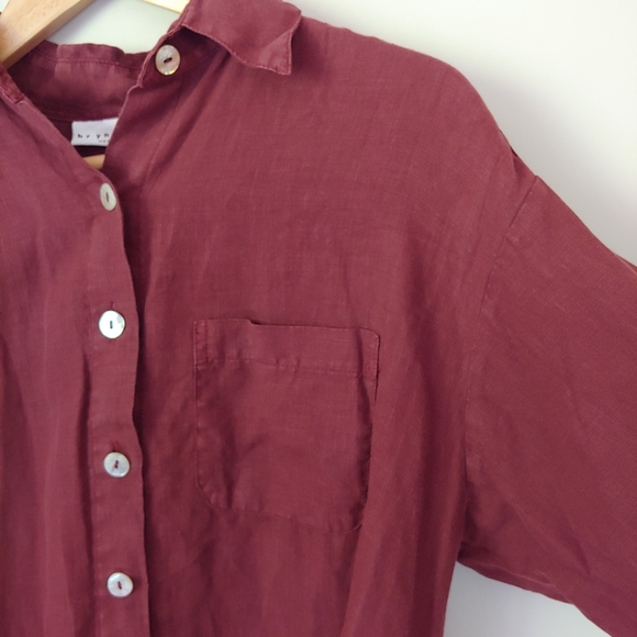 Bryn Walker Linen Button Down Shirt Burgundy Size X-Small - Picture 6 of 16